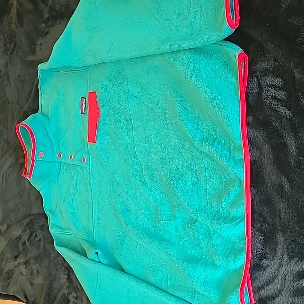 Patagonia Teal Fleece Pullover with Pink Trim vintage synchilla